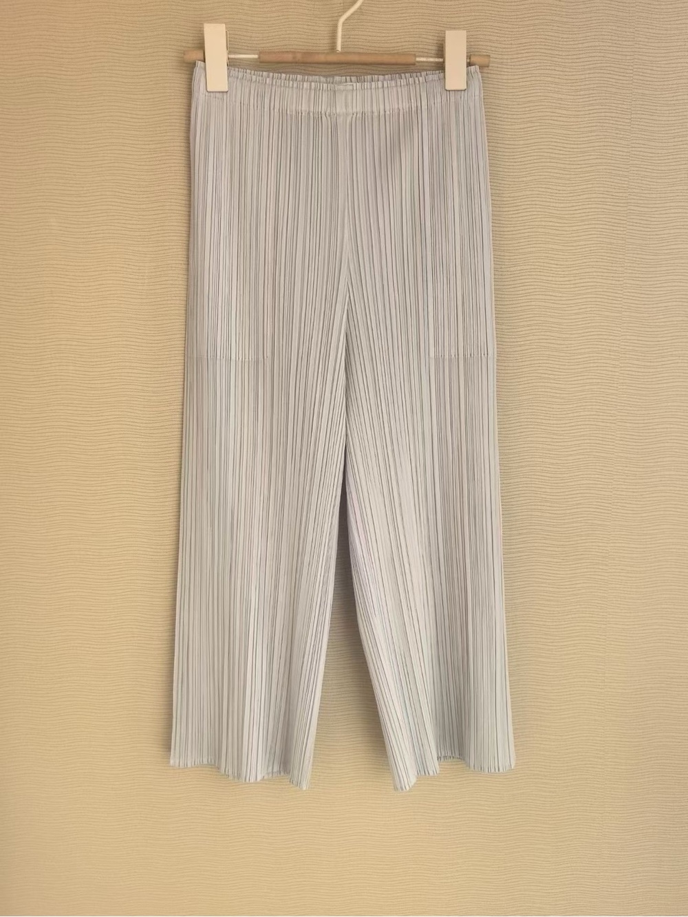 Issey Miyake Light Gray Pleated Wide-Leg Pants